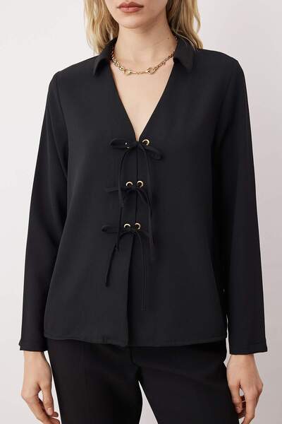 Trendyol Collection Black Lace Detailed Shirt Twoaw26Go00024