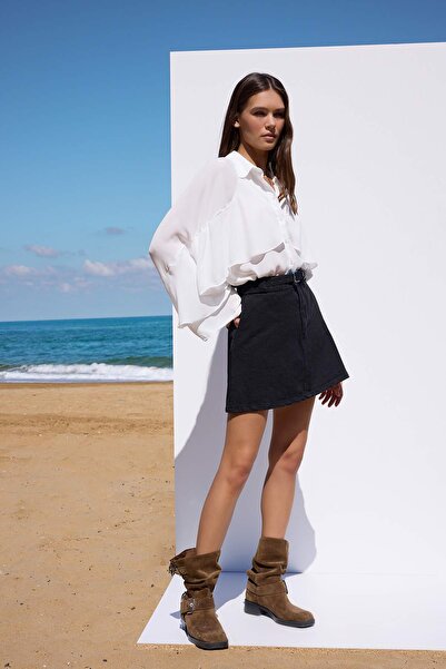 Trendyol Collection Trendyolmilla Wardrobe Essentials Black More Sustainable Belt Detailed Denim Skirt Twoaw26Et00027