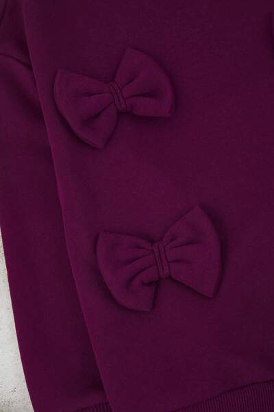 TRENDYOLKIDS Purple Cotton Plain Crew Neck Oversize Girl's Knitted Bottom - Top Set Tkdaw26Au00021