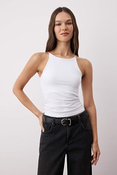 Trendyol Collection Black-White 2-Pack Short Straps Body-Fitting Stretchy Ormanghi Tank Top