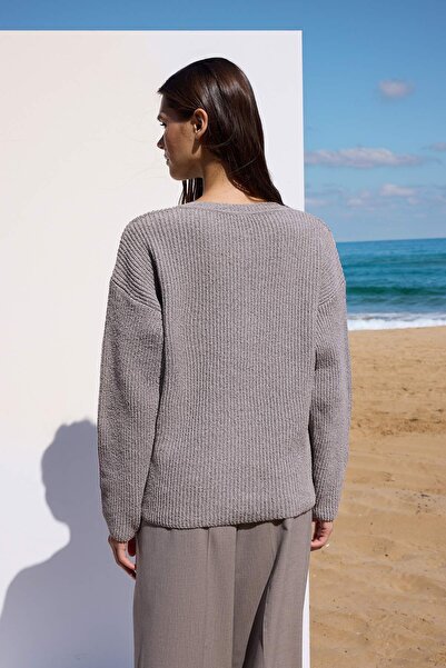 Trendyol Collection More Sustainable Mink Cotton Wide Fit Buttoned Knit Sweater Twoaw26Kz00117