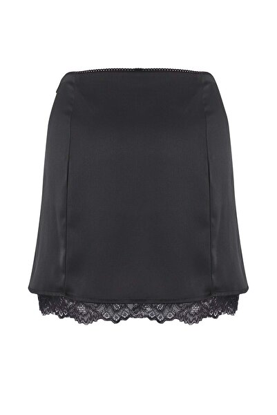 Trendyol Collection Fekete csipke részletesen kidolgozott, hasított mini party szoknya TPRAW26ET00008