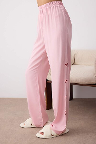 Trendyol Collection Pink Ribbon/Bow Embroidery Detailed Viscose Woven Pajama Set Thmaw26Pt00089