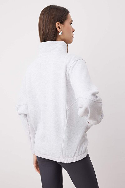Trendyol Collection Snow Melange Zipper Stitching Detail Stand Collar Bomber Knitted Sweatshirt Twoaw26Sw00037