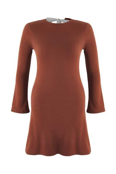 Trendyol Curve Brown Wrap Knitted Plus Size Dress