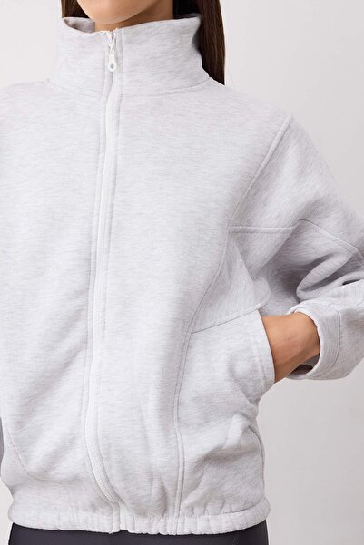 Trendyol Collection Snow Melange Zipper Stitching Detail Stand Collar Bomber Knitted Sweatshirt Twoaw26Sw00037