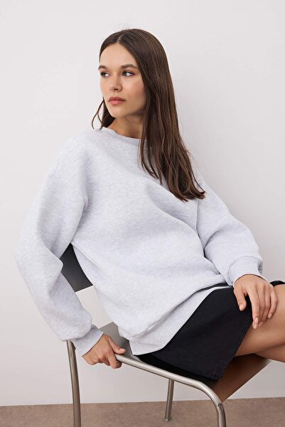 Trendyol Collection Kar Melanj Oversize/Luźny krój Podstawowy golf Gruba dzianina z polarową podszewką TWOAW24SW00102