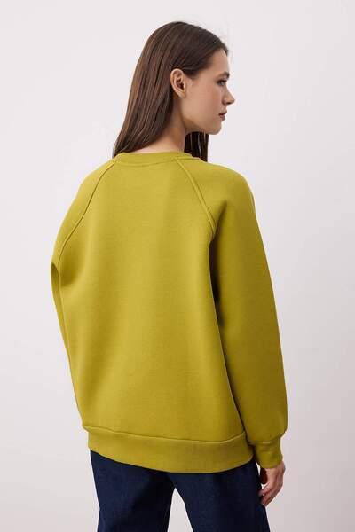 Trendyol Collection Oil Green Relaxed/Comfortable Fit Basic Raglan Sleeve Crew Neck Knitted Sweatshirt Twoaw24Sw00104
