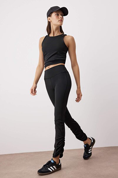 Trendyol Collection Black Drawstring and Reflector Print Detailed Knitted Sports Leggings Thmaw26Ty00016