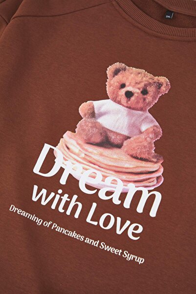 Trendyol Curve Καφέ Σετ αθλητικής φόρμας με φαρδύ λαιμόκοψη Crop Boy πλεκτό σε μεγάλο μέγεθος TBBAW26TS00007