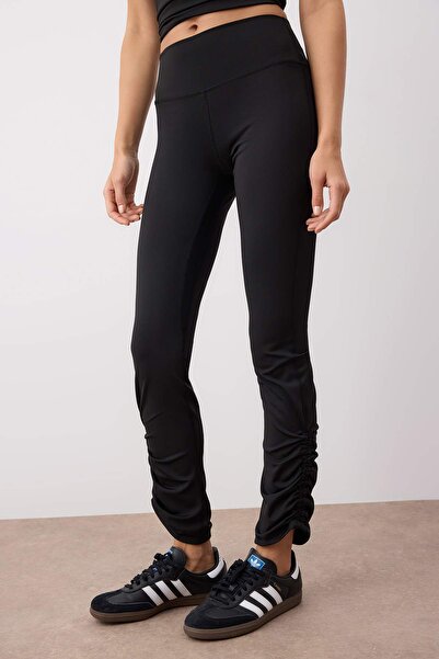 Trendyol Collection Black Drawstring and Reflector Print Detailed Knitted Sports Leggings Thmaw26Ty00016