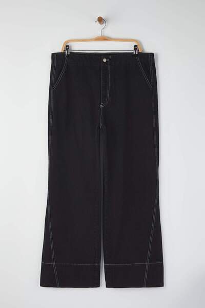 Trendyol Curve Anthracite High Waist Stitching Detail Wide Leg Plus Size Wide Leg Jeans Tbbaw26Cj00017