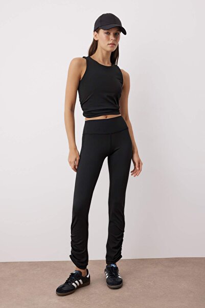 Trendyol Collection Black Drawstring and Reflector Print Detailed Knitted Sports Leggings Thmaw26Ty00016