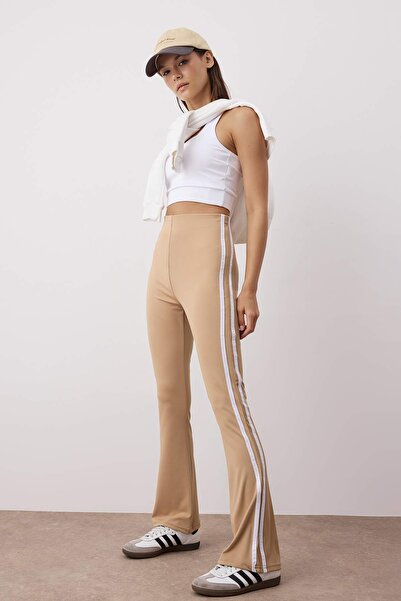 Trendyol Collection Mink Diver/Scuba Fabric Stripe Detailed Spanish Leg Yoga Knitted Sports Leggings Thmaw26Ty00014