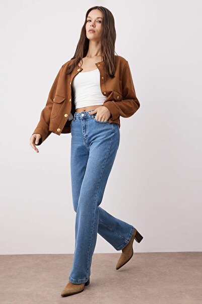 Trendyol Collection Albastru deschis talie înaltă Confort/Flexibil evazat F blugi evazați TWOAW26JE00047