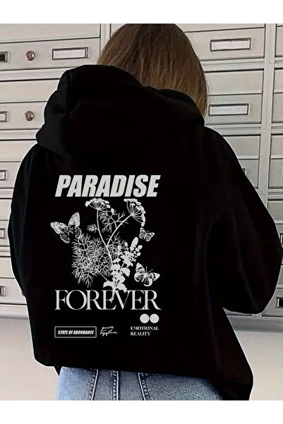 FUFLUNS سويت شيرت بقلنسوة مطبوع عليه PARADISE FOREVER للجنسين
