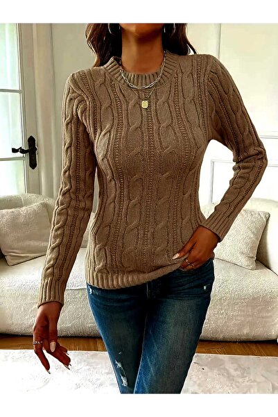 EKİN DEMİR Crew Neck Hair Knit Pattern Women's Sweater