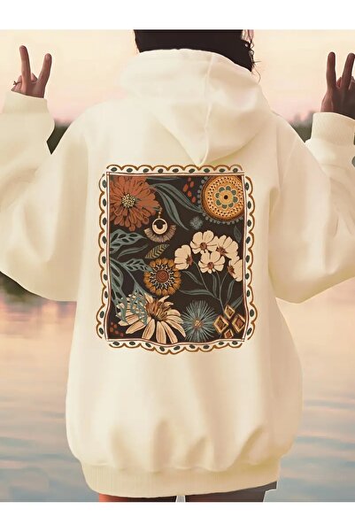 FUFLUNS Oversize Sweatshirt with Flower Pattern Detail Printed