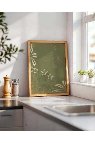 Push Studio Botanical Green Harmony Poster - Doğal Ahşap Çerçeveli Tablo