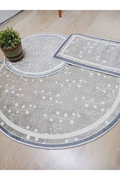Ardizayn Adenium - Non-Slip, Non-Shedding, Round Base Bathroom Rug, (100X100-60X60-40X60 cm 3-Piece Set)
