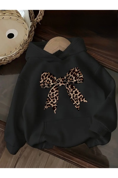 FUFLUNS سويت شيرت بقلنسوة كبير الحجم مطبوع عليه شريط الفهد للجنسين