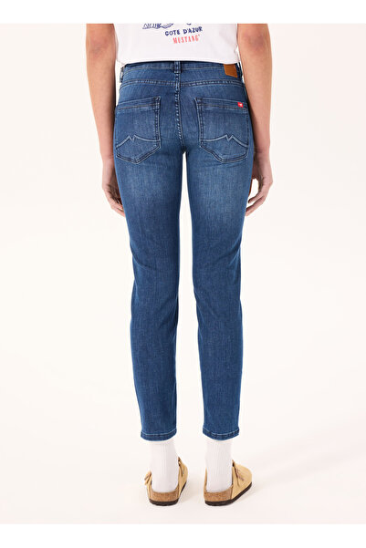 Mustang Yüksek Bel Dar Paça Slim Fit Koyu Mavi Kadın Denim Pantolon SHELBY SLIM