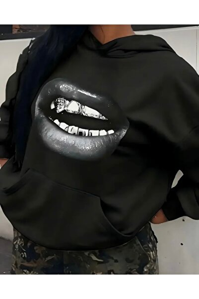 FUFLUNS SWEATSHIRT UNISEX SUPRA-MEGLIMĂ CU GLUGĂ CU BUCĂTĂ DE BUZE