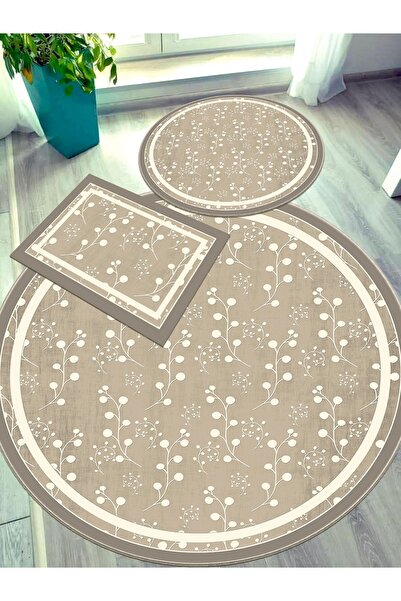 Ardizayn Adenium - Non-Slip, Non-Shedding, Round Base Bathroom Rug, (100X100-60X60-40X60 cm 3-Piece Set)