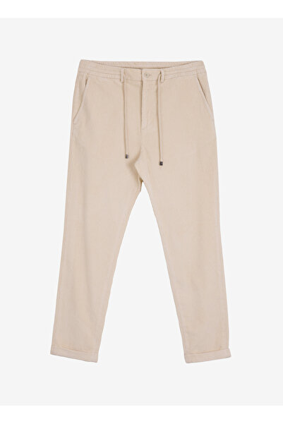 Fabrika Bağlamalı Bel Duble Paça Ekru Erkek Chino Pantolon F4WM-PNT 2736