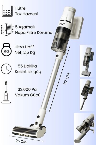 Yui Ds17 Pro Max 33.000 Pa Şarjlı Kablosuz Dikey Süpürge Ve El süpürgesi