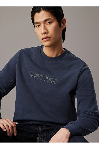 Calvin Klein Erkek Marka Logolu Uzun Kollu Bisiklet Yaka Günlük Mavi Sweatshirt K10K113573-PPK