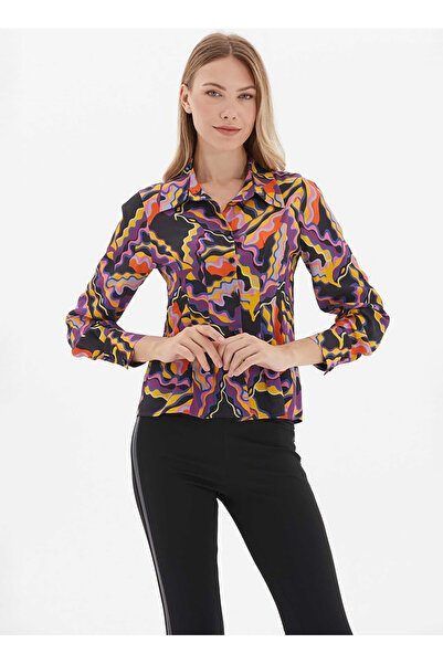 Selen Polo Yaka Emprime Mor Kadın Bluz 24KSL8977