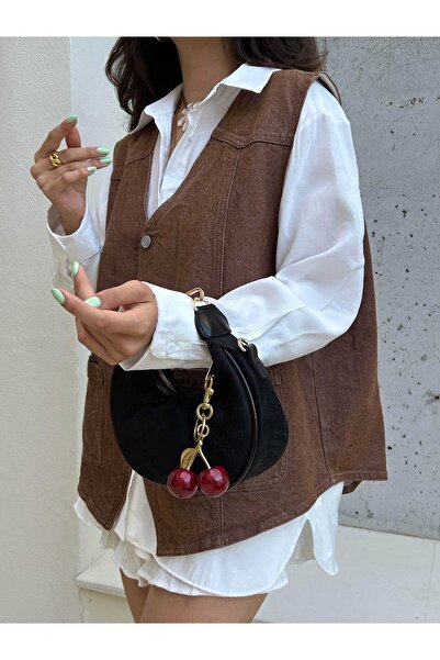 Çanta Trend Wanda Model Suede Black Women's Hand and Shoulder Bag with Charm ...