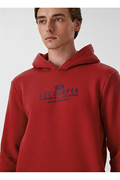Lee Cooper Hooded Collar Red Men's Sweatshirt 251 Lcm 241035 Faust Red
