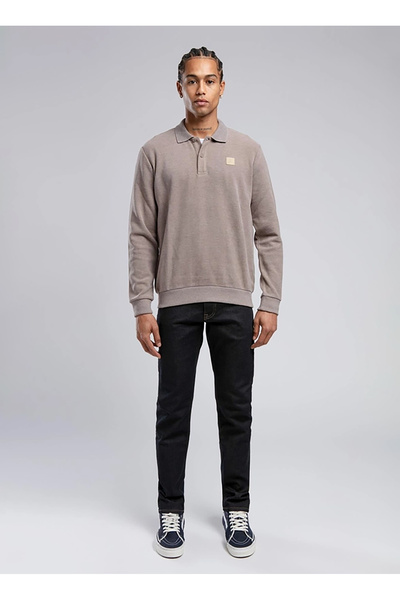 Lee Cooper Ανδρικό φούτερ με λαιμόκοψη πόλο σκούρο μπεζ 251 LCM 241043 NEWBLEND K. BEIGE