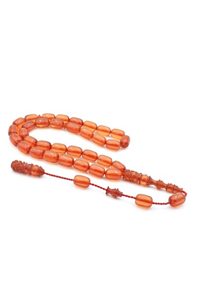 Murty99 Beige Squeeze Amber Prayer Beads - Pencil Work İmameli, Capsule Cut