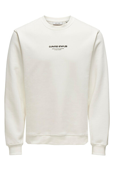 Only & Sons Біла чоловіча футболка з прямим коміром ONSCURATED REG CREW NECK SWEAT