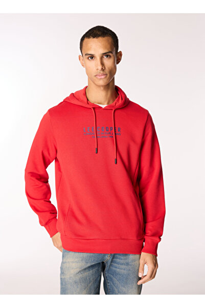 Lee Cooper Мъжка суитшърт с качулка и червен яка 251 LCM 241035 FAUST RED