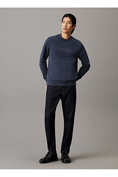 Calvin Klein Erkek Marka Logolu Uzun Kollu Bisiklet Yaka Günlük Mavi Sweatshirt K10K113573-PPK