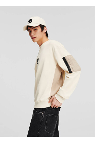Karl Lagerfeld Jeans Bisiklet Yaka Krem Erkek Sweatshırt 245D1803_KLJ REGULAR MIX MATERIAL S