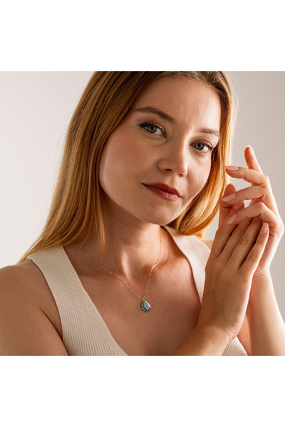 Goldstation 14 Ayar Altın Kolye Turkuaz Buzlu Taş