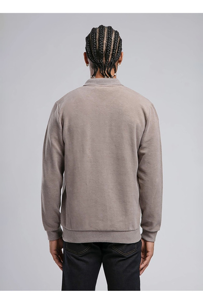 Lee Cooper Ανδρικό φούτερ με λαιμόκοψη πόλο σκούρο μπεζ 251 LCM 241043 NEWBLEND K. BEIGE