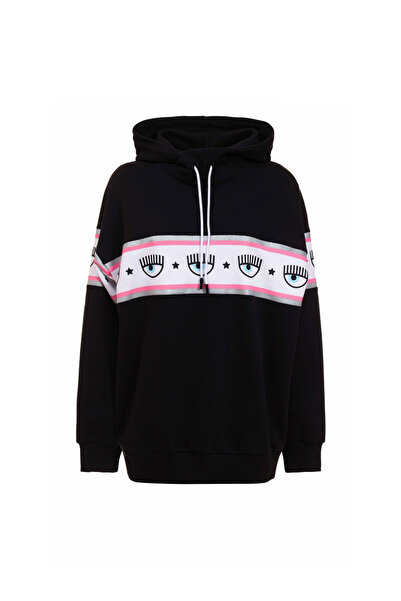 CHIARA FERRAGNI Kapüşon Yaka Baskılı Siyah Kadın Sweatshırt 75CBIF01