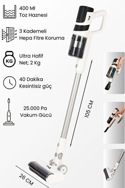 Yui DS17 2in1 Şarjlı Kablosuz Dikey Süpürge ve El Süpürgesi 25.000 Pa