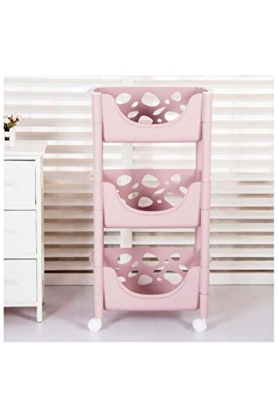 package home رف مطبخ بلاستيكي وردي بعجلات - منظم متعدد الاستخدامات