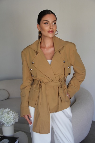 Julidress Trench cu design cu curea, cu detaliu cu nasturi auriu Camel