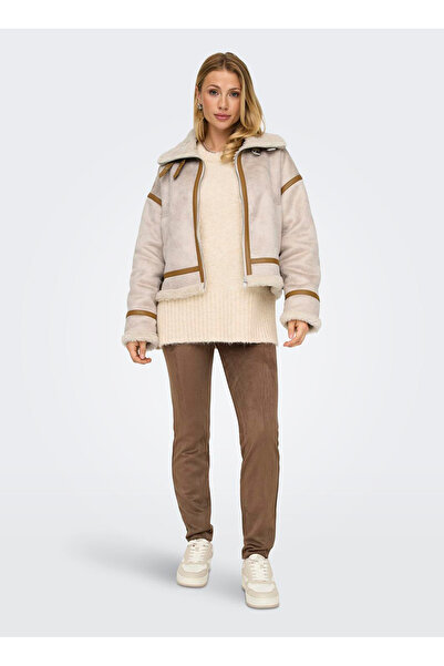 ONLY Κρεμ Γυναικείο Παλτό ONLYLVA BONDED HIGH NECK JACKET OTW