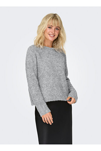 ONLY O Neck Regular Knitted Patterned Gray Melange Sweater Women Onlcirola Ls O-Neck Knt
