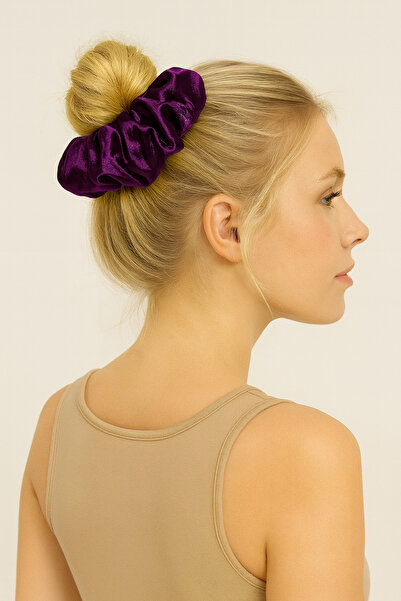 odaburada Purple Women's Satin Hair Bagel Rubber Buckle