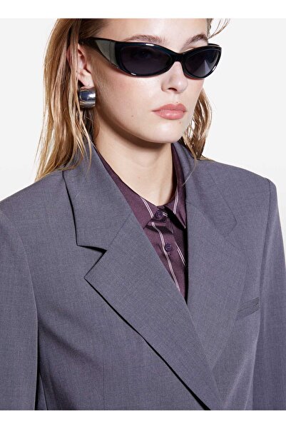 Sisley Women's Dark Gray Wool Blended Cover Pocket Double Breasted Jacket